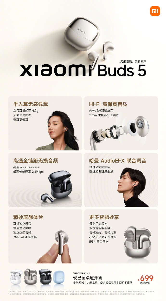 Los Buds 5: audio inalámbrico insignia a un precio asequible(?). (Fuente: Xiaomi vía Weibo)