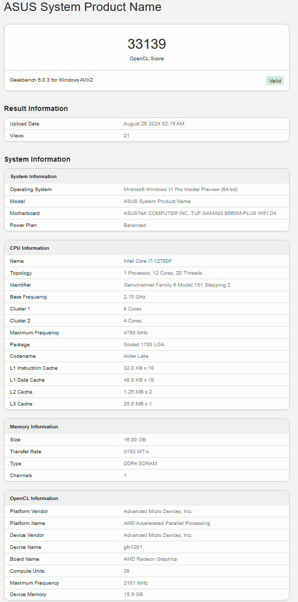 Puntuación en Geekbench del Navi 48 (fuente de la imagen: Geekbench)