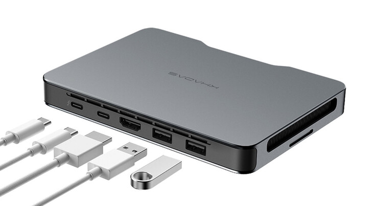 Parte trasera: 1x Thunderbolt 4 (40 Gbps), 1x USB4 (40 Gbps), 1x HDMI 2.0 (18 Gbps), 2x USB-A 3.2 Gen2 (10 Gpbs) (fuente: Khadas)