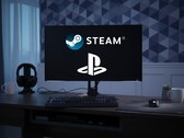 Los logotipos de Steam y PlayStation aparecen en el monitor del PC