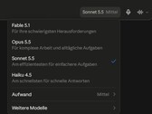 Captura de pantalla del selector de modelos de Claude.ai con Sonnet 5.5 seleccionado.