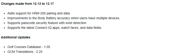 Las notas de la versión 13.17 del software para los smartwatches Garmin Venu 3 y vivoactive 5. (Fuente de la imagen: Garmin)