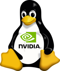 Los controladores de Nvidia en Linux ahora utilizan por defecto módulos del núcleo de la GPU de código abierto. (Fuente de la imagen: logotipo de Nvidia y Tux, Wikimedia Commons)