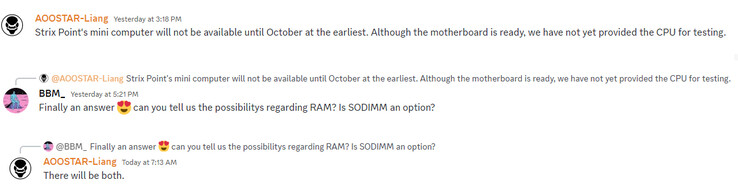 Acerca de los próximos mini PC Strix Point (Fuente de la imagen: Discord de AOOSTAR)
