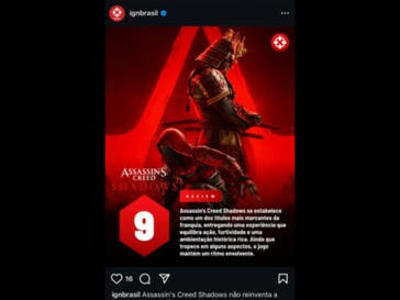 Filtración de la reseña de Assassin's Creed Shadows IGN Brasil (Fuente de la imagen: captura de pantalla, subreddit de Assassin's Creed)