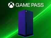Siguiente Maqueta de consola Xbox con el banner de Game Pass
