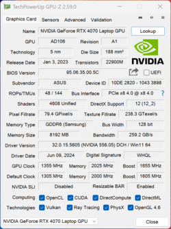 GPU-Z Nvidia GeForce RTX 4070 portátil