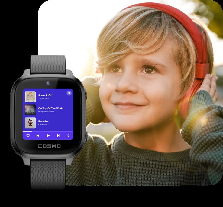 Los niños sólo pueden escuchar música apta para toda la familia con Spotify Kids en sus smartwatches JrTrack 4. (Fuente de la imagen: Cosmo Technologies)