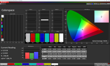 Espacio de color de la pantalla interna (Perfil: Profesional, Estándar; Espacio de color de destino: sRGB)