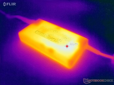 El adaptador de CA alcanza poco más de 40 C cuando funciona con cargas exigentes