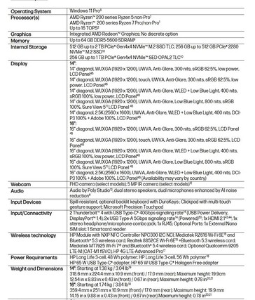 Especificaciones del PC HP EliteBook 6 G1a AI. (Fuente de la imagen: HP)