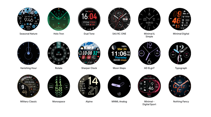 Ejemplos de esferas de reloj que utilizan el nuevo formato Watch Face. (Fuente de la imagen: Google)