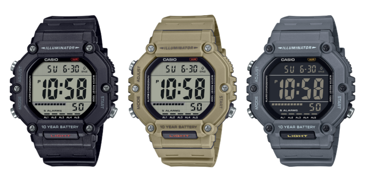 De izquierda a derecha, los relojes Casio AE1600H-1AV, AE1600H-5AV y AE1600H-8BV. (Fuente de la imagen: Casio)