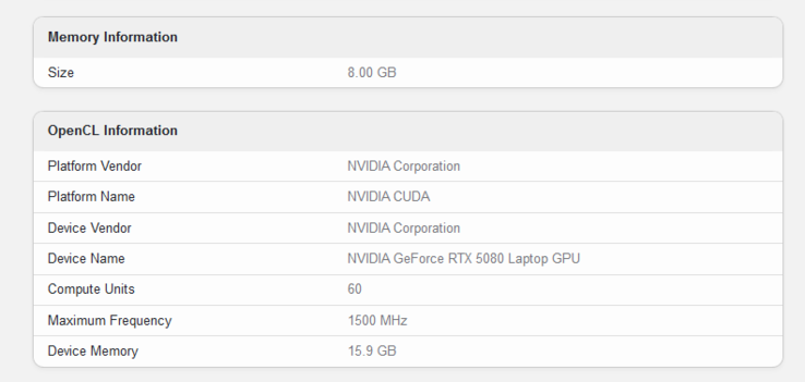 Nvidia GeForce RTX 5080 Listado de Geekbench (fuente de la imagen: Geekbench)