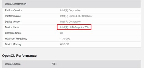 UHD Graphics 750. (Fuente de la imagen: Geekbench)