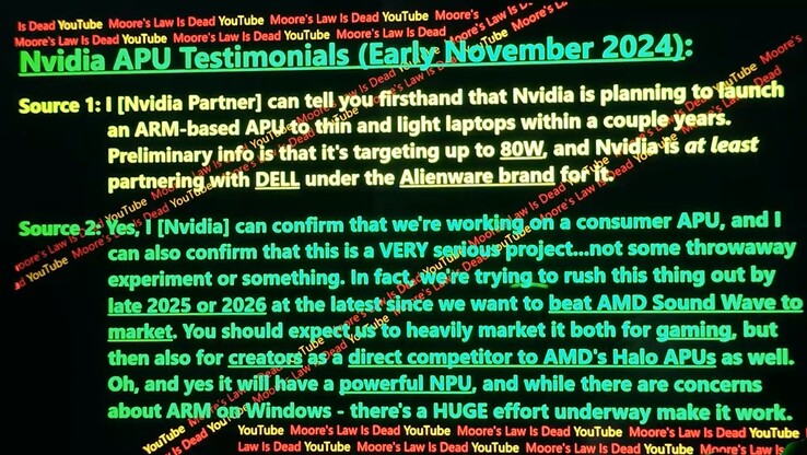 APU ARM de Nvidia para Windows. (Fuente de la imagen: Moore's Law Is Dead)