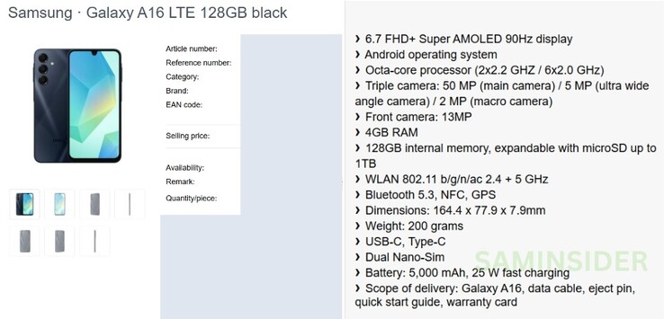 Un supuesto desglose completo de las especificaciones del Galaxy A16...