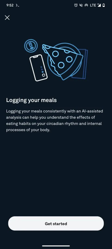 Una captura de pantalla de la herramienta de registro de comidas Oura. (Fuente de la imagen: Android Authority)