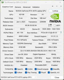 GPU-Z Nvidia GeForce RTX 4070 portátil