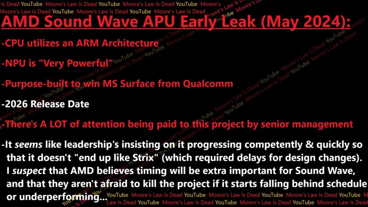 Filtración de la APU AMD Sound Wave ARM. (Fuente: Moore's Law Is Dead)