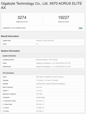 Ryzen 9 9900X3D Geekbench (fuente de la imagen: Geekbench)