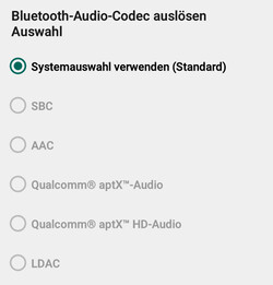 Códecs de audio Bluetooth disponibles