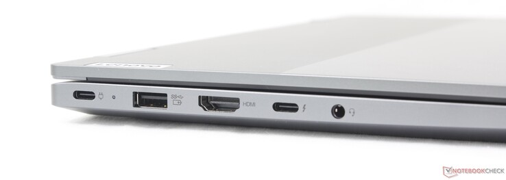 Izquierda: USB-C con PD 3.0 + DisplayPort 1.4 (10 Gbps), UAB-A (5 Gbps), HDMI (4K60), USB-C con Thunderbolt 4 + PD + DP 1.4, auriculares de 3,5 mm