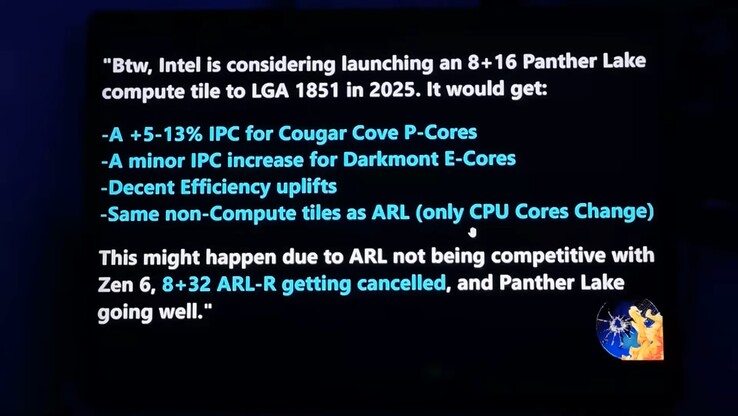 Intel Panther Lake para ordenadores de sobremesa. (Fuente de la imagen: Moore's Law Is Dead en YouTube)