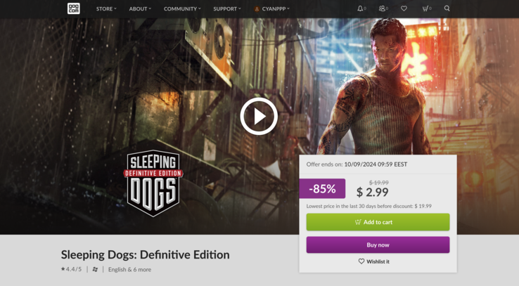 Sleeping Dogs: Definitive Edition costaba 19,99 euros antes de que el precio se rebajara a 2,99 euros. (Fuente de la imagen: GOG)