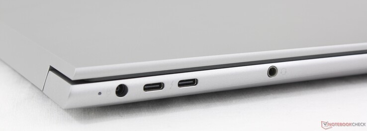 Izquierda: Fuente de alimentación, 2x USB-C 4.0 con Thunderbolt 4 (40 GBit/s, DisplayPort-ALT 1.4), 3,5 mm estéreo