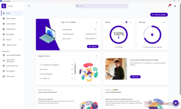 Pantalla de inicio de Lenovo Vantage