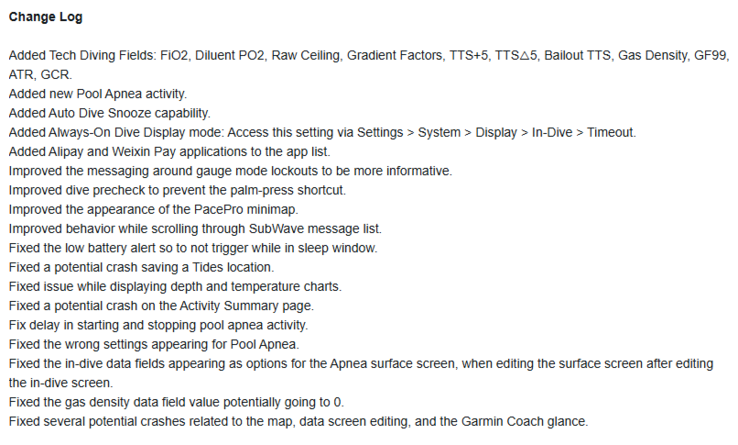 El registro de cambios de la versión de software 19.49 para los wearables de la serie Garmin Descent Mk3. (Fuente de la imagen: Garmin)