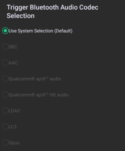 Códecs de audio Bluetooth disponibles