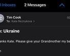 Mensaje de Tim Cook a una empleada de Apple sobre su abuela. (Fuente de la imagen: Twitter)