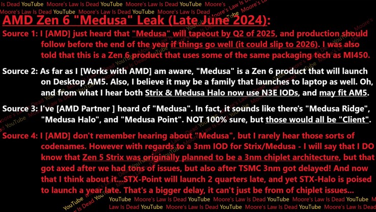 Filtración del AMD Zen 6 "Medusa". (Fuente de la imagen: Moore's Law Is Dead)