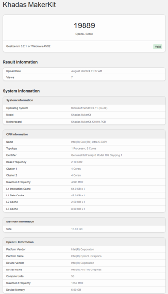 Puntuación Geekbench OpenCL del Intel Arc 130V (fuente de la imagen: Geekbench)