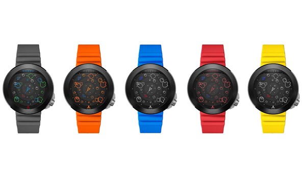 El reloj Atari Asteroids 45 aniversario está disponible en cinco colores. (Fuente de la imagen: Nubeo)