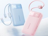 La batería externa Baseus EnerFill FC11 en azul y rosa.