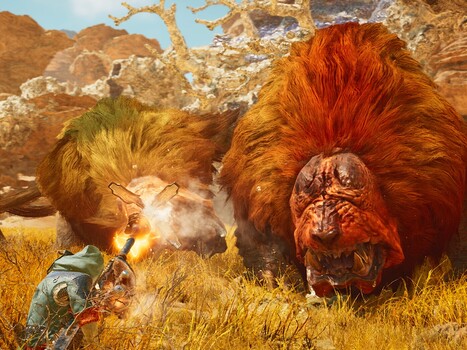 Combate en el desierto de Monster Hunter Wilds (Fuente de la imagen: Steam)