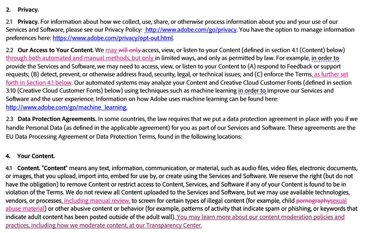 Adobe ha destacado los recientes cambios en sus condiciones de uso en una entrada de blog publicada hoy. (Fuente de la imagen: Adobe)