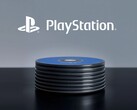 Logotipo de PlayStation sobre discos de PS5 en el escritorio