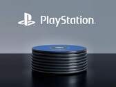 Logotipo de PlayStation sobre discos de PS5 en el escritorio