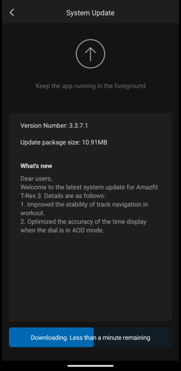 El registro de cambios de la versión 3.3.7.1 del software del Amazfit T-Rex 3. (Fuente de la imagen: Amazfit)