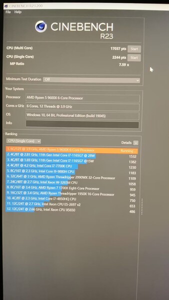 Puntuación de AMD Ryzen 5 9600X Cinebench R24 (fuente de la imagen: HXL en X)