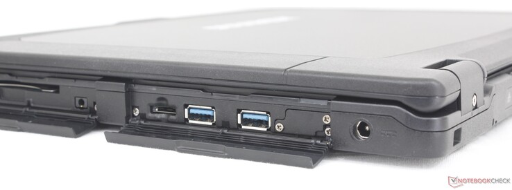 Derecha: Lector de tarjetas inteligentes, auriculares de 3,5 mm, lector MicroSD, 2x USB-A 3.2 Gen. 2, adaptador de CA