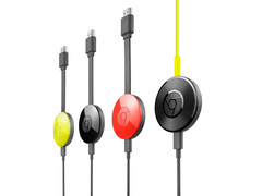 Una imagen promocional del Chromecast de 2ª generación de Google, mostrado en varios colores. (Fuente de la imagen: Google)