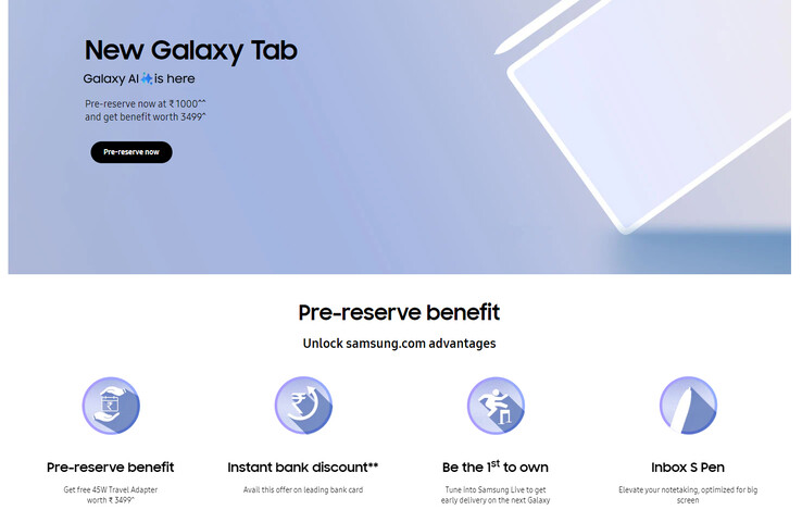 Ventajas de la pre-reserva de Galaxy Tab S10 (Fuente de la imagen: Samsung)