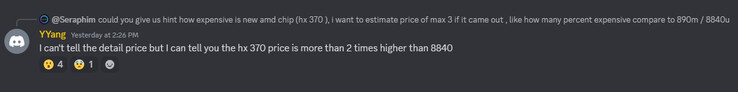 El representante de GPD habla sobre el precio de la APU Ryzen AI 9 HX 370 (Fuente de la imagen: Discord oficial de GPD)