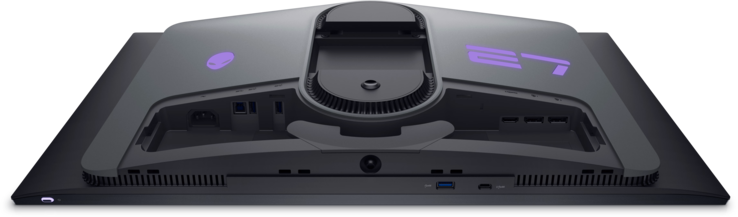 Alienware AW2725DF: Botón de encendido, joystick de control y puertos. (Fuente de la imagen: Dell)