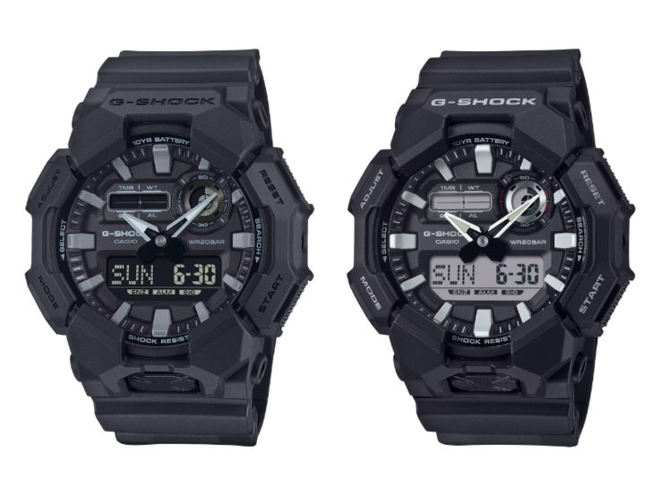 El reloj Casio G-Shock GA-010-1A1JF (izquierda) comparado con el reloj Casio G-Shock GA-010-1A (derecha). (Fuente de la imagen: Casio)